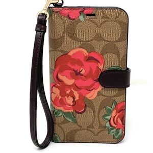 Coach Floral Brown and Red Phone Case with Wrist Strap
